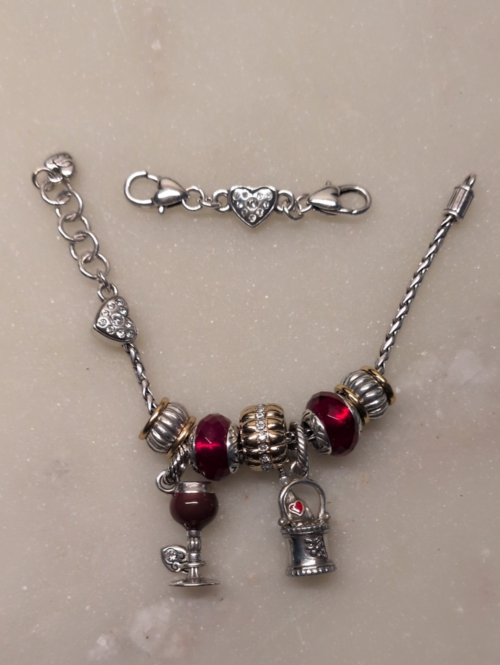 Brighton Wine Lovers Charm Bracelet & Charm Bundle - 2 Charms & 5 Beads